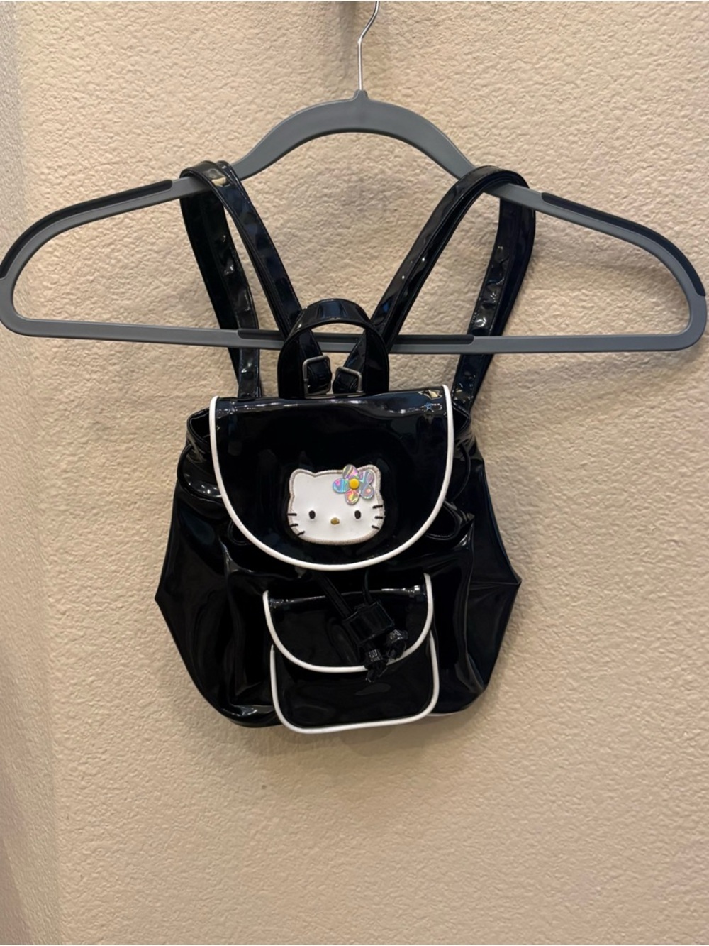 Hello Kitty Black Patent Mini Backpack 9”x10”
